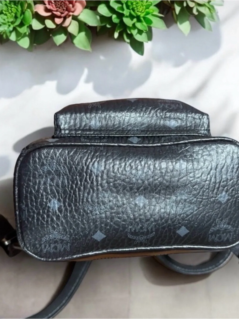 MCM Black Logo-Stamped Leather Mini Backpack with Stud Details